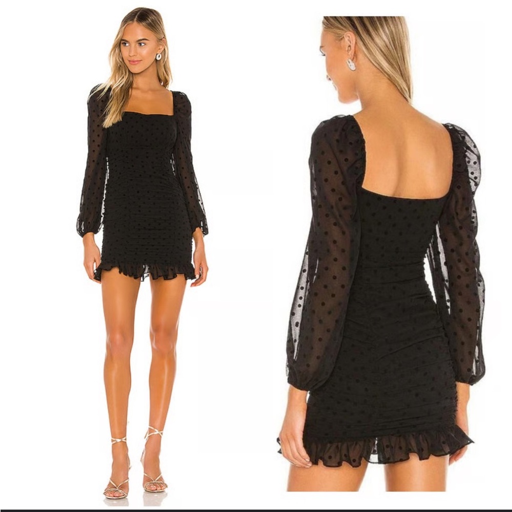 NWT Lovers + Friends Ariel Mini Dress Puff Sleeve Black polka Dot